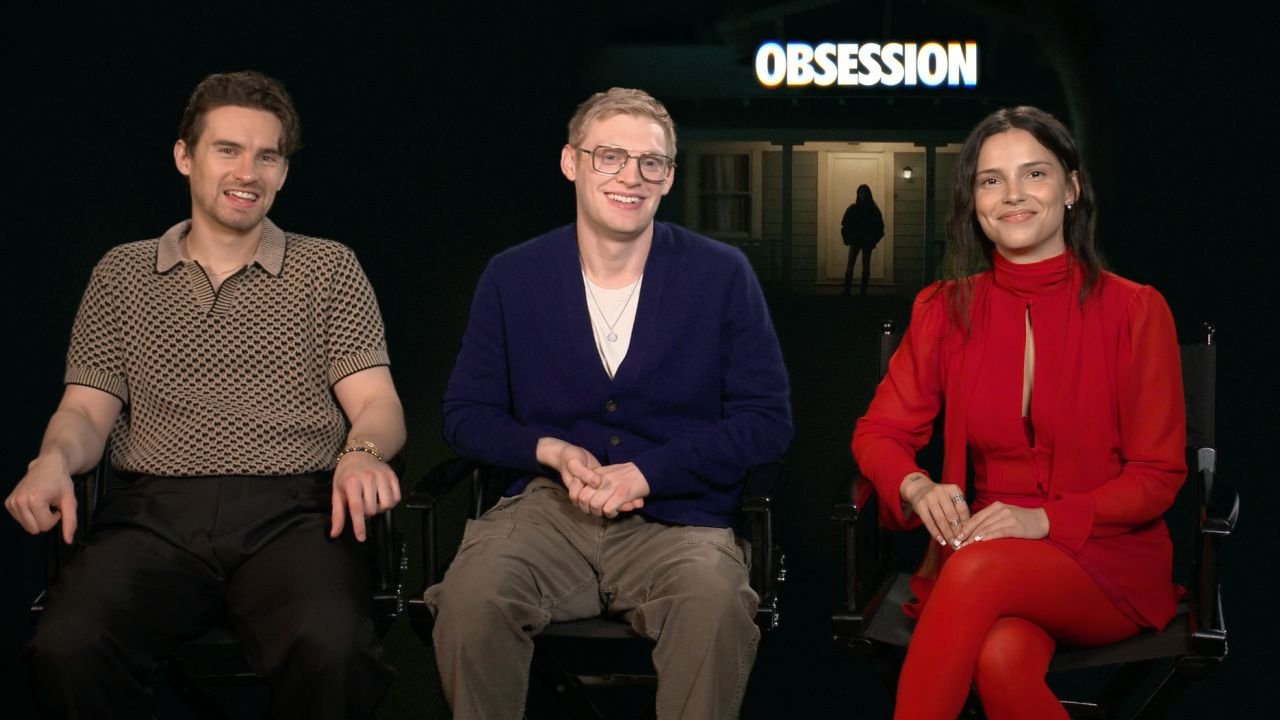 (L to R) Michael Johnston, director Curry Barker, and Inde Navarrette discuss 'Obsession'.