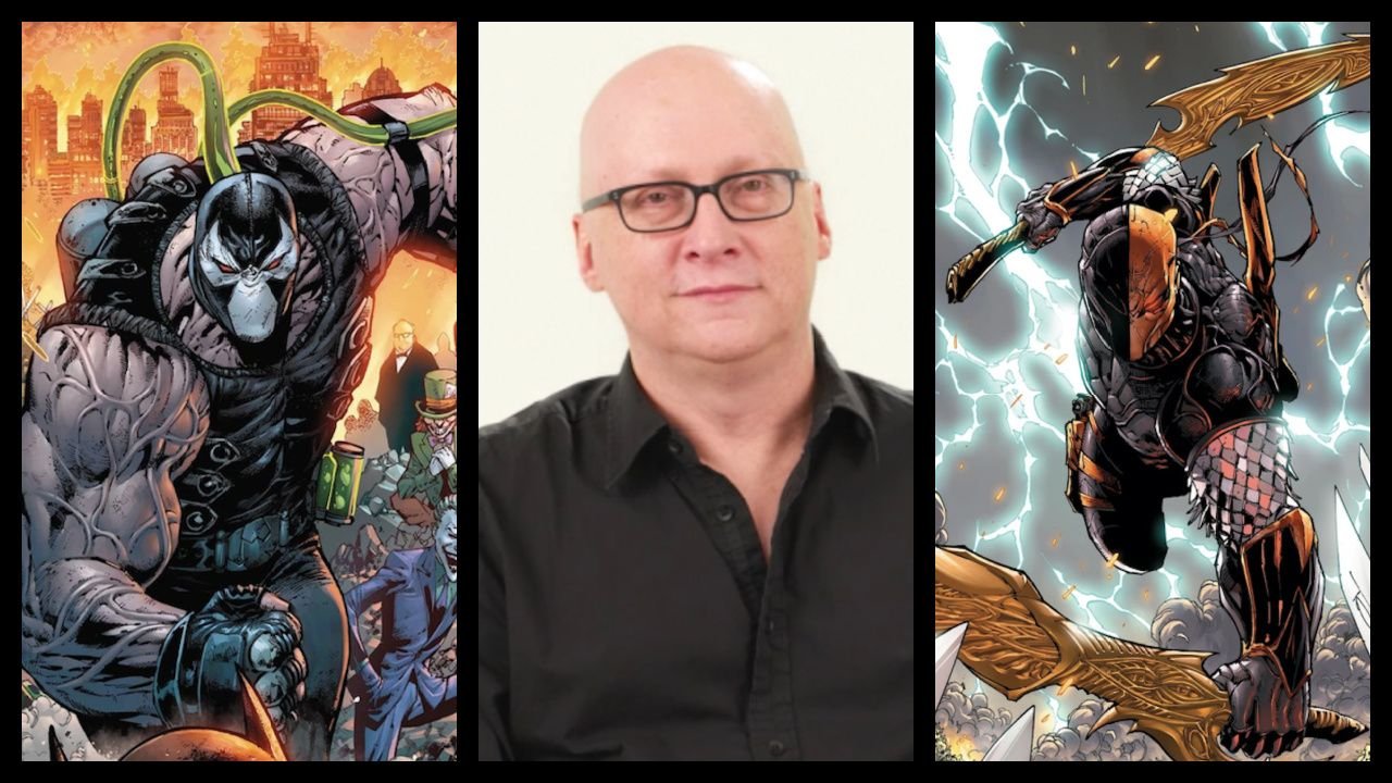 (Left) Bane from DC Comics. Photo: DC Comics. (Center) Director Greg Mottola from 'Confess, Fletch.' (Right) Deathstroke from DC Comics. Photo: DC Comics.