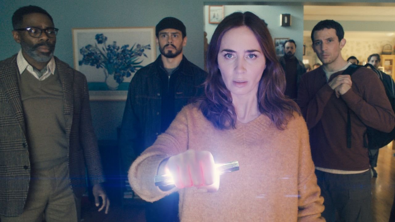 (L to R) Colman Domingo is Hugo Wakefield, Tommy Martinez is Santiago, Emily Blunt is Margaret Fairchild, and Josh O'Connor is Dr. Daniel Kellner in 'Disclosure Day', directed by Steven Spielberg. Photo: Universal Pictures.