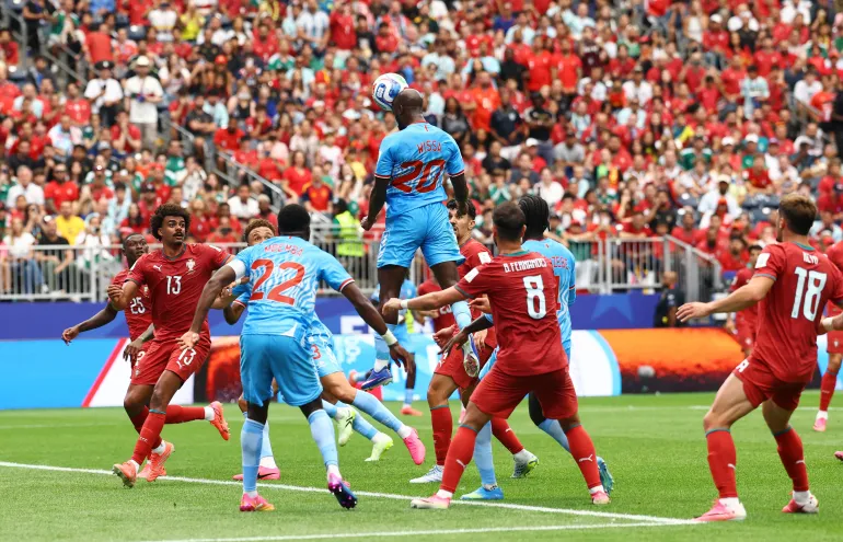Soccer Football - FIFA World Cup 2026 - Group K - Portugal v DR Congo - Houston Stadium, Houston, Texas, U.S. - June 17, 2026 DR Congo's Yoane Wissa scores their first goal REUTERS/Pedro Nunes