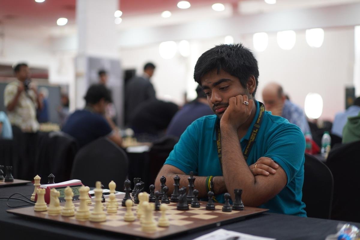 IM Harsh Suresh in action at 360 ONE Masters Chess tournament.