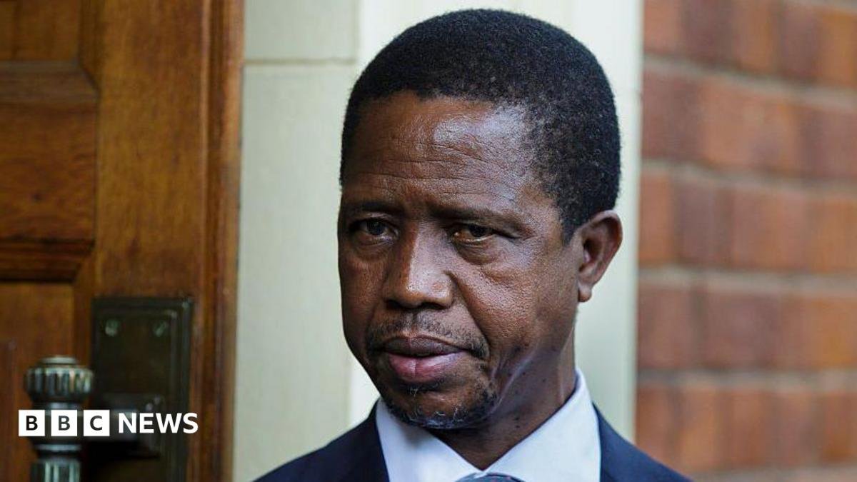 A head and shoulders image of Edgar Lungu. His  blue collar and dark jacket can just be seen at the bottom of the picture.