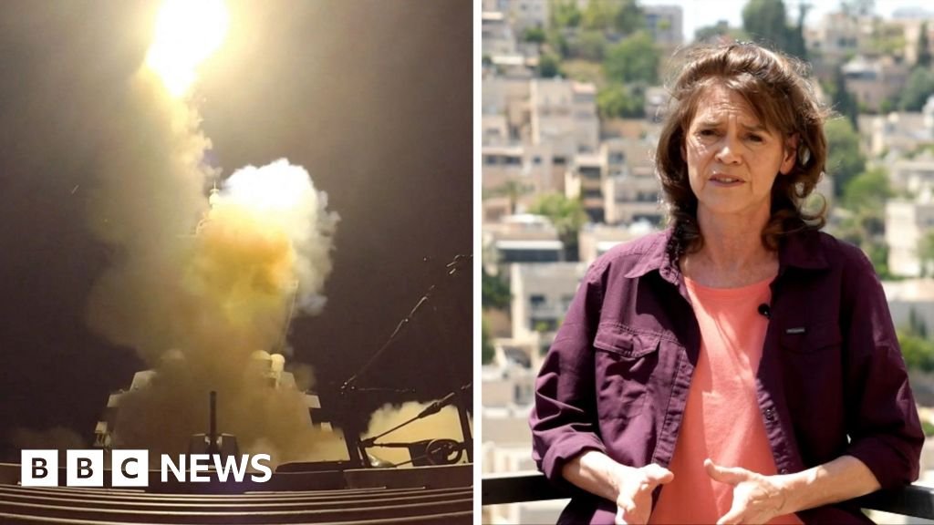 A composite image of a US missile being fired and Barbara Plett Usher