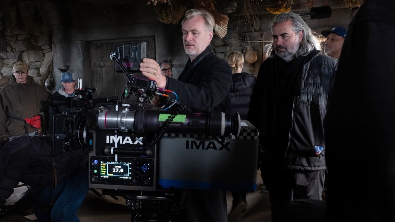 (L to R) Director Christopher Nolan with Cinematographer Hoyte van Hoytema, ASC on set of his film 'The Odyssey', written, produced, and directed by Christopher Nolan. Photo: Universal Pictures.