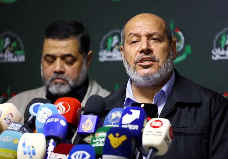 Khalil Al-Hayya at a media conference in Beirut, shortly after Israel’s war on Gaza began