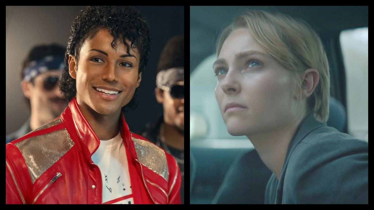 (Left) Jaafar Jackson as Michael Jackson in 'Michael'. Photo Credit: Glen Wilson. (Right) AnnaSophia Robb as Summer McBride in 'Rebel Ridge'. Photo: Netflix © 2024.