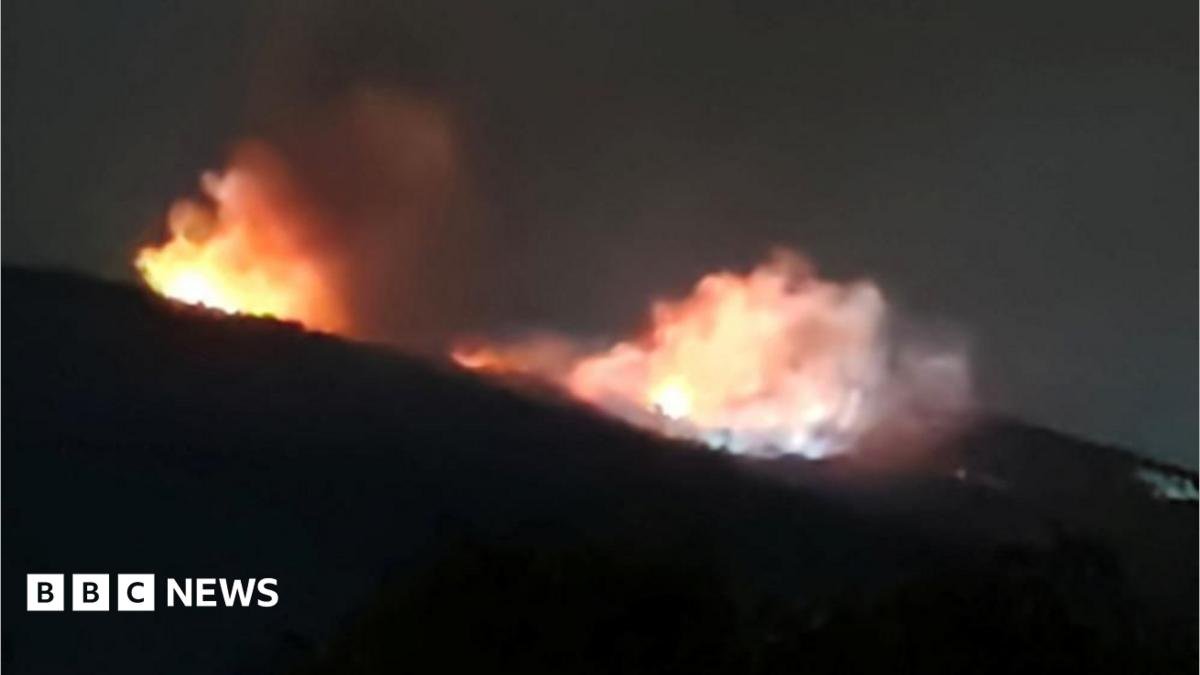 Fire and smoke rise at an ammunition storage facility near Gorni Varpishta, central Bulgaria. Photo: 12 September 2026.