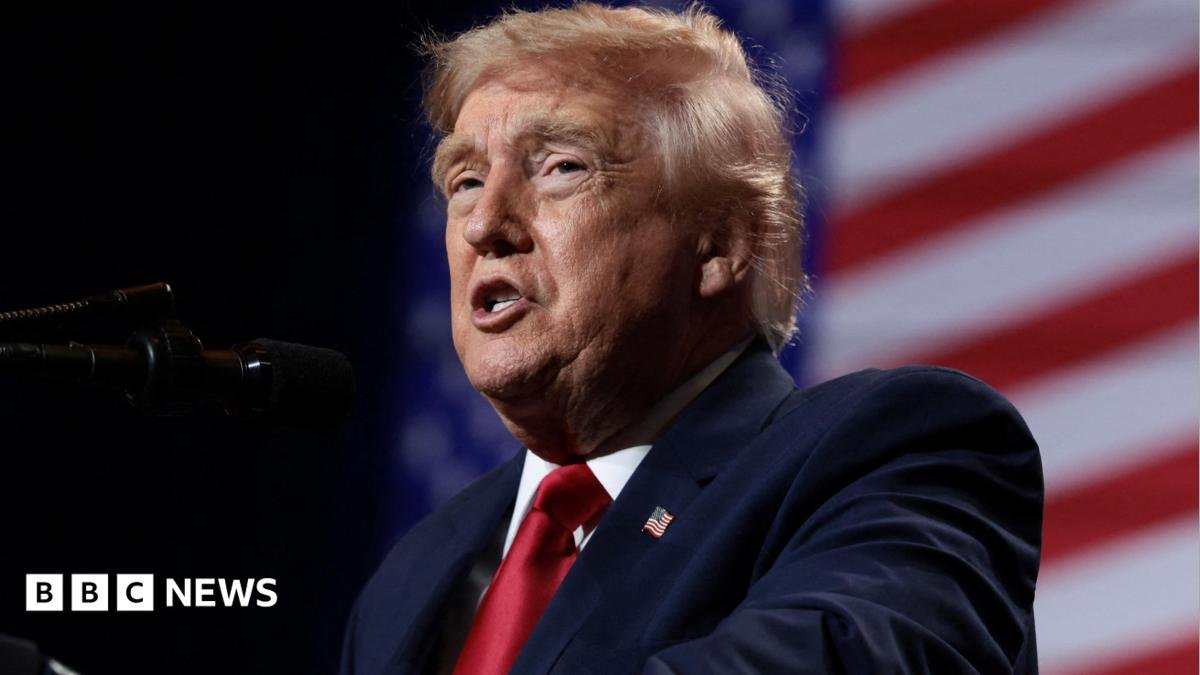 U.S. President Donald Trump delivers remarks at Red Rock Casino Resort Spa in Las Vegas, Nevada, U.S., August 5, 2026. It is a head-and-shoulders shot and he is wearing a blue jacket and shiny red tie.