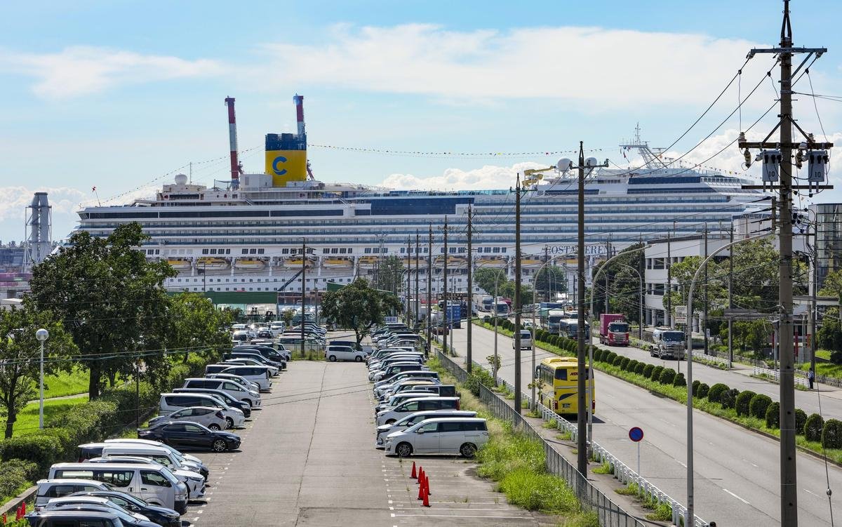A view of the Costa Serena cruise ship, housing athletes for the Asian Games in Nagoya.