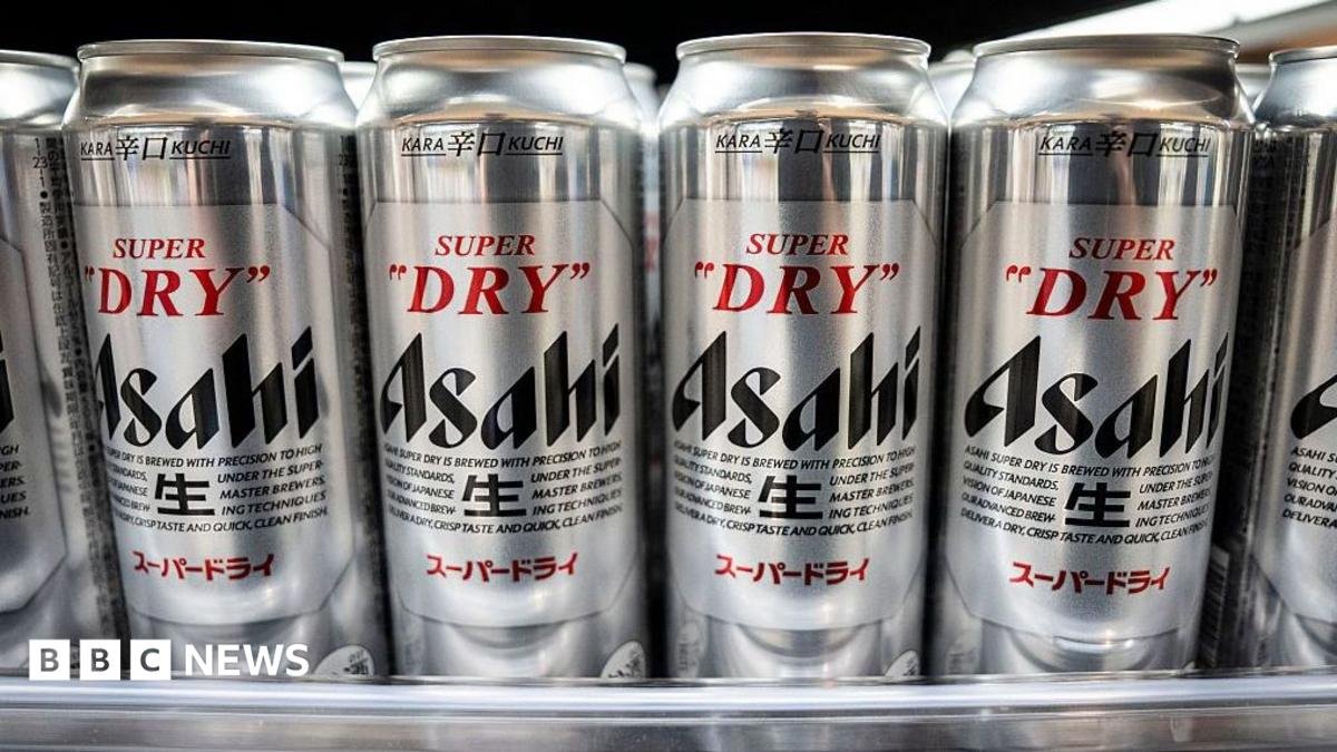 Asahi Super Dry beers are seen on display at a supermarket in Tokyo on October 3, 2025.