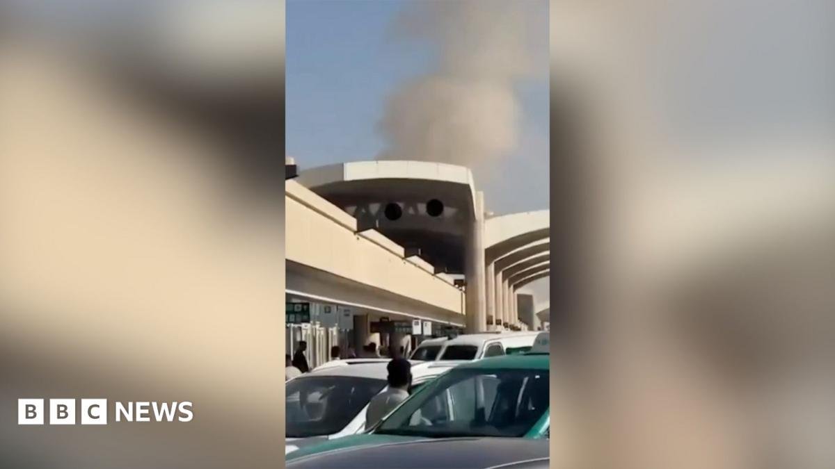 smoke and flames seen at King Khalid airport in Riyadh, 8 Oct